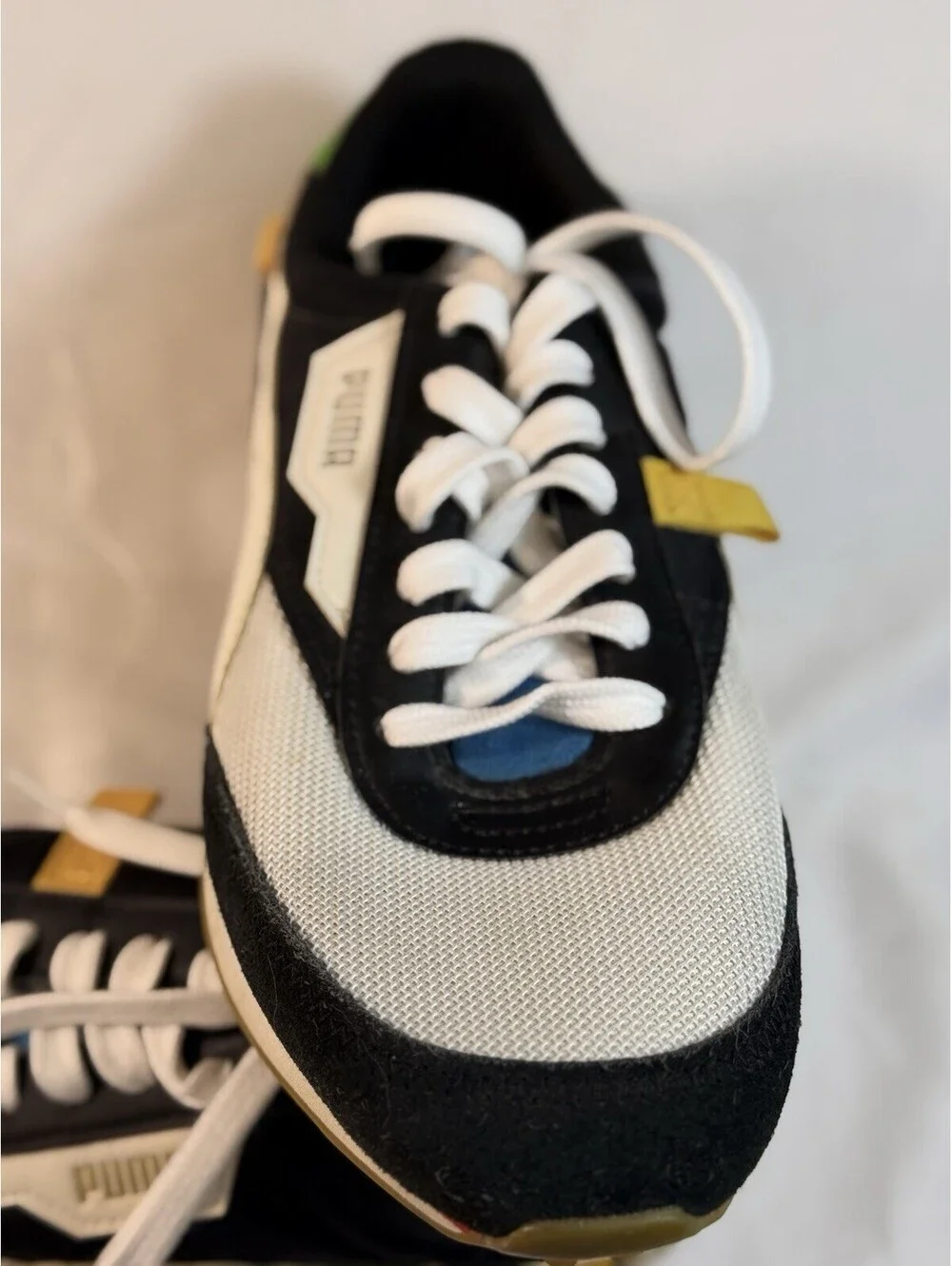 Puma Men's Future Rider WH Casual Sneakers Mesh Black White Blue Size 9